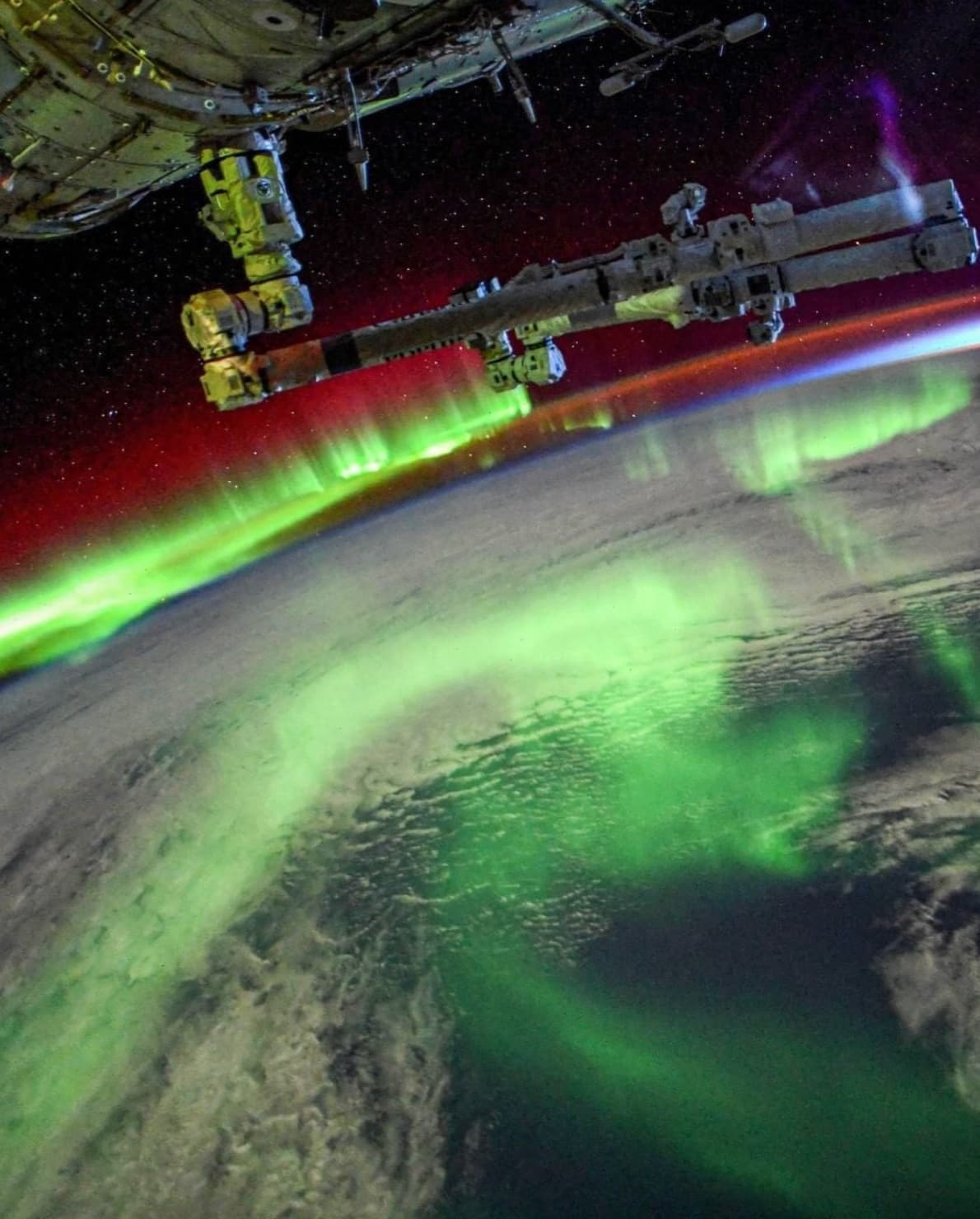 “A massive display of the Northern Lights yesterday. Here it is as photographed by the ISS.”